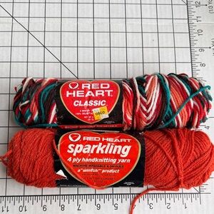 Vintage Red Heart Yarn Lot Classic Salsa Variegated + Sparkling Rust 4 Ply